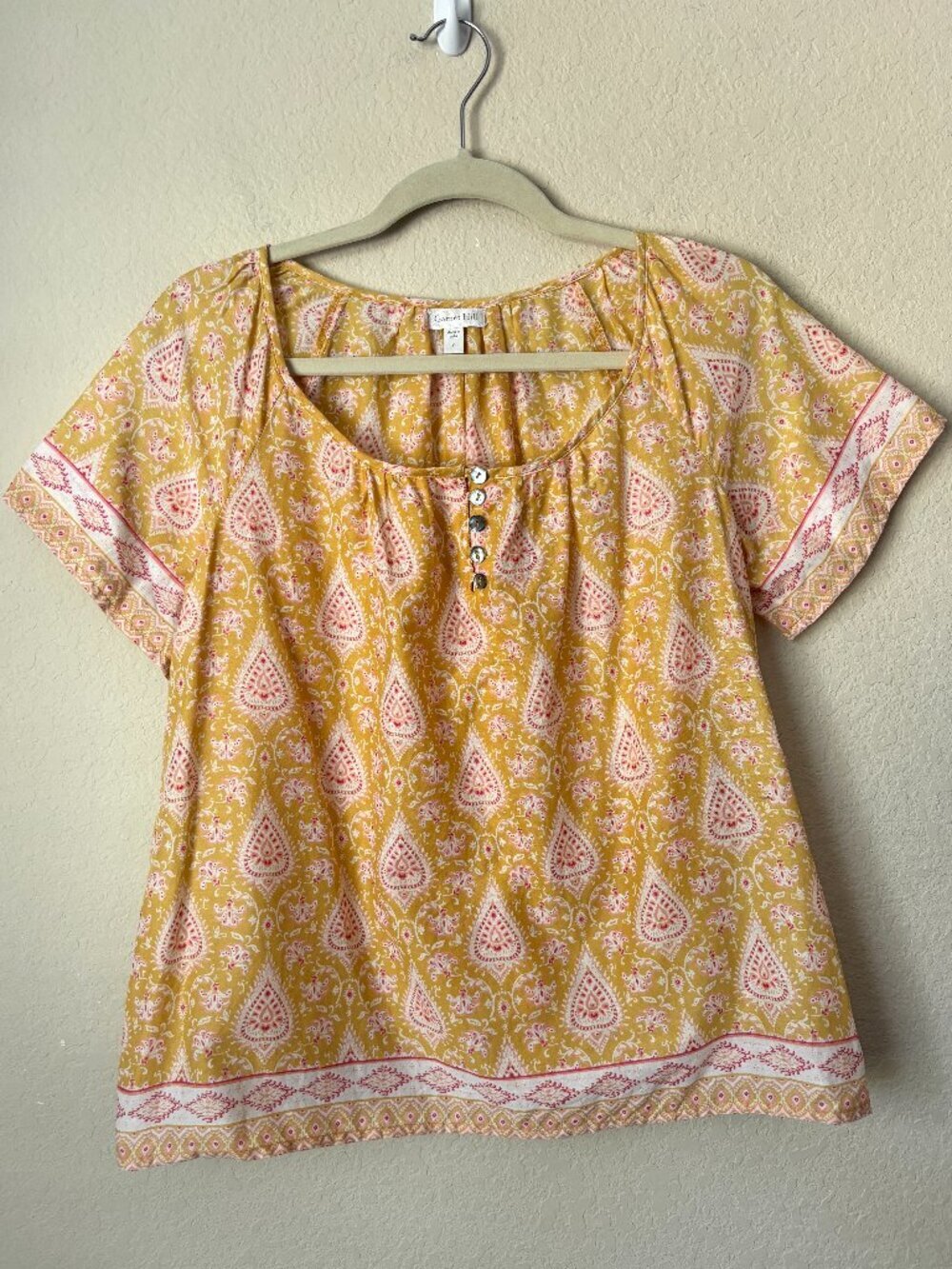 Garnet Hill Organic Cotton Short-Sleeve Scoop-Neck Printed Blouse